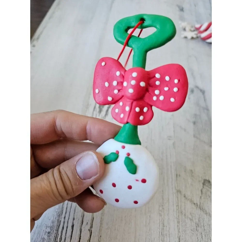 Vintage clay rattle baby ornament first Xmas tree